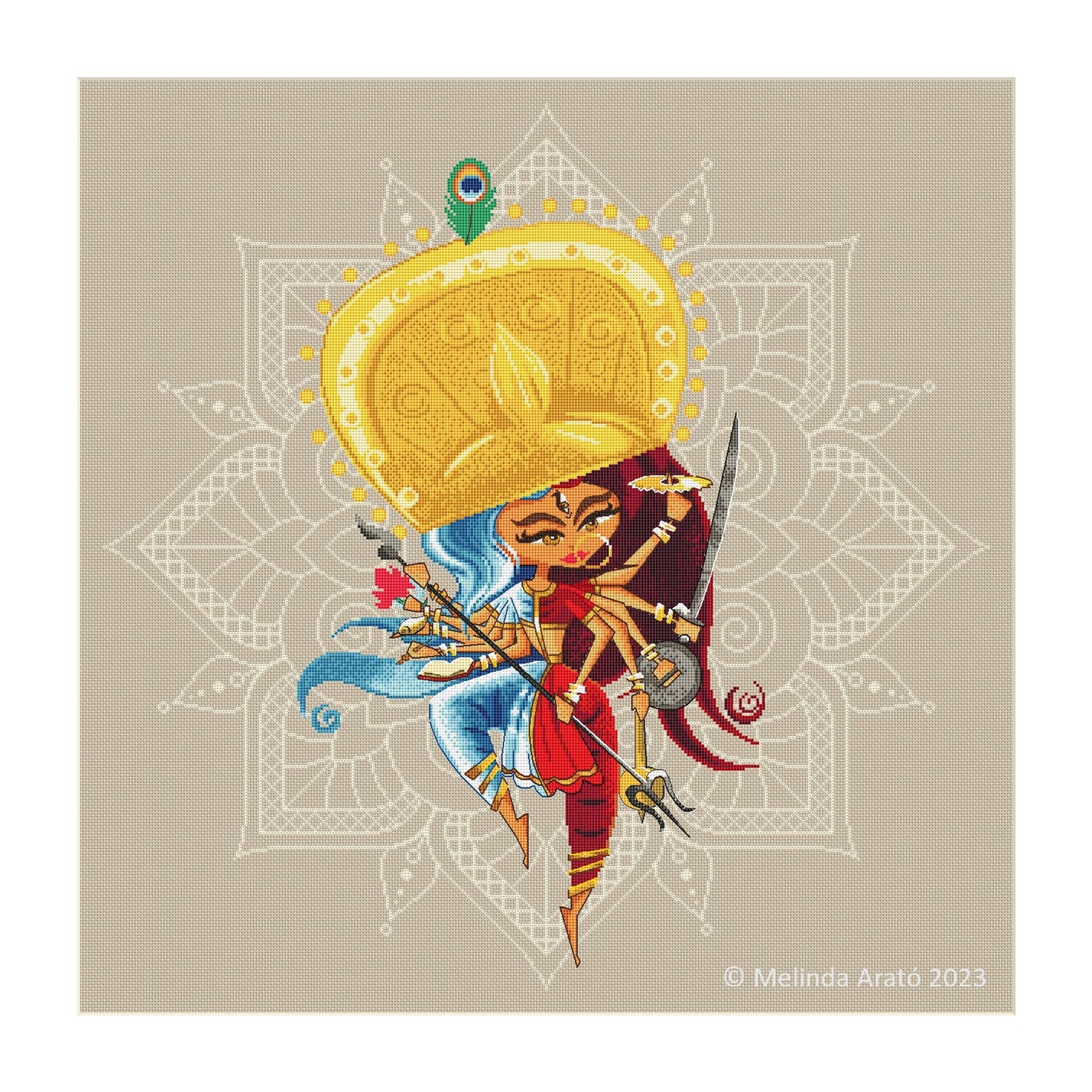 Hindu Goddesses Durga and Saraswati embroidery pattern. Instant download PDF 016