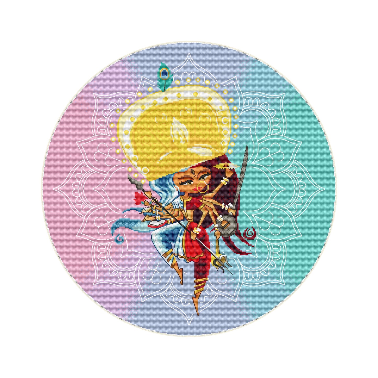 Hindu Goddesses Durga and Saraswati embroidery pattern. Instant download PDF 016