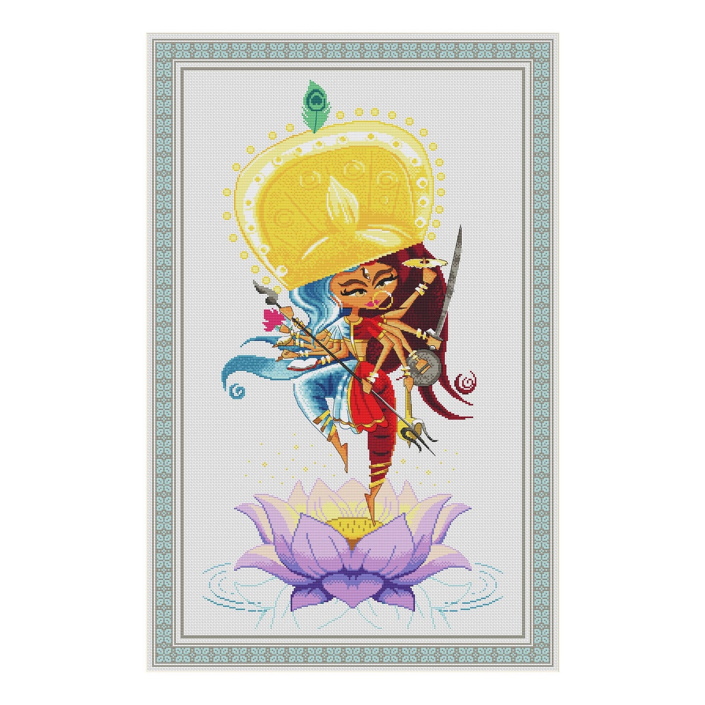Hindu Goddesses Durga and Saraswati embroidery pattern. Instant download PDF 016