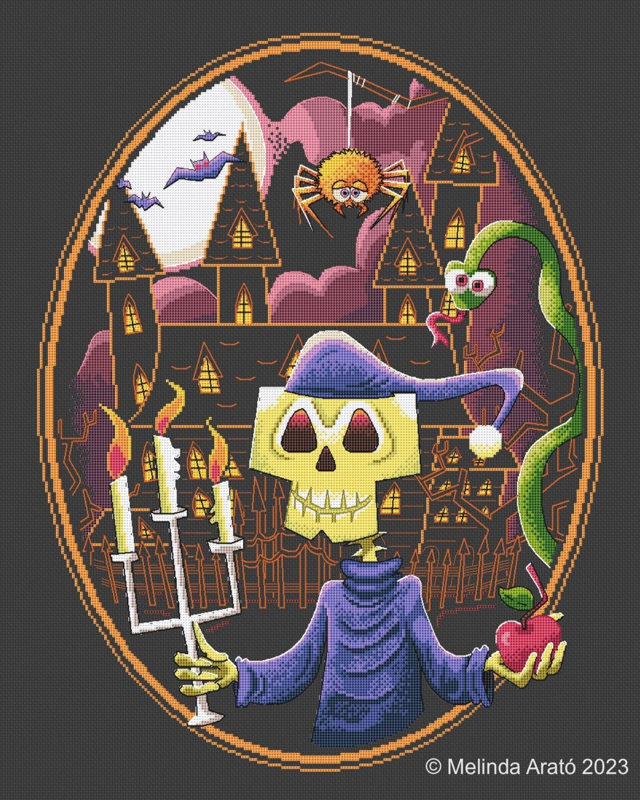 The Apple Halloween Tote Bag Large cross stitch design. Instant PDF digital download. 062