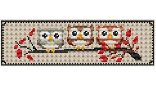 Cute Owls bookmark cross stitch pattern. PDF 009