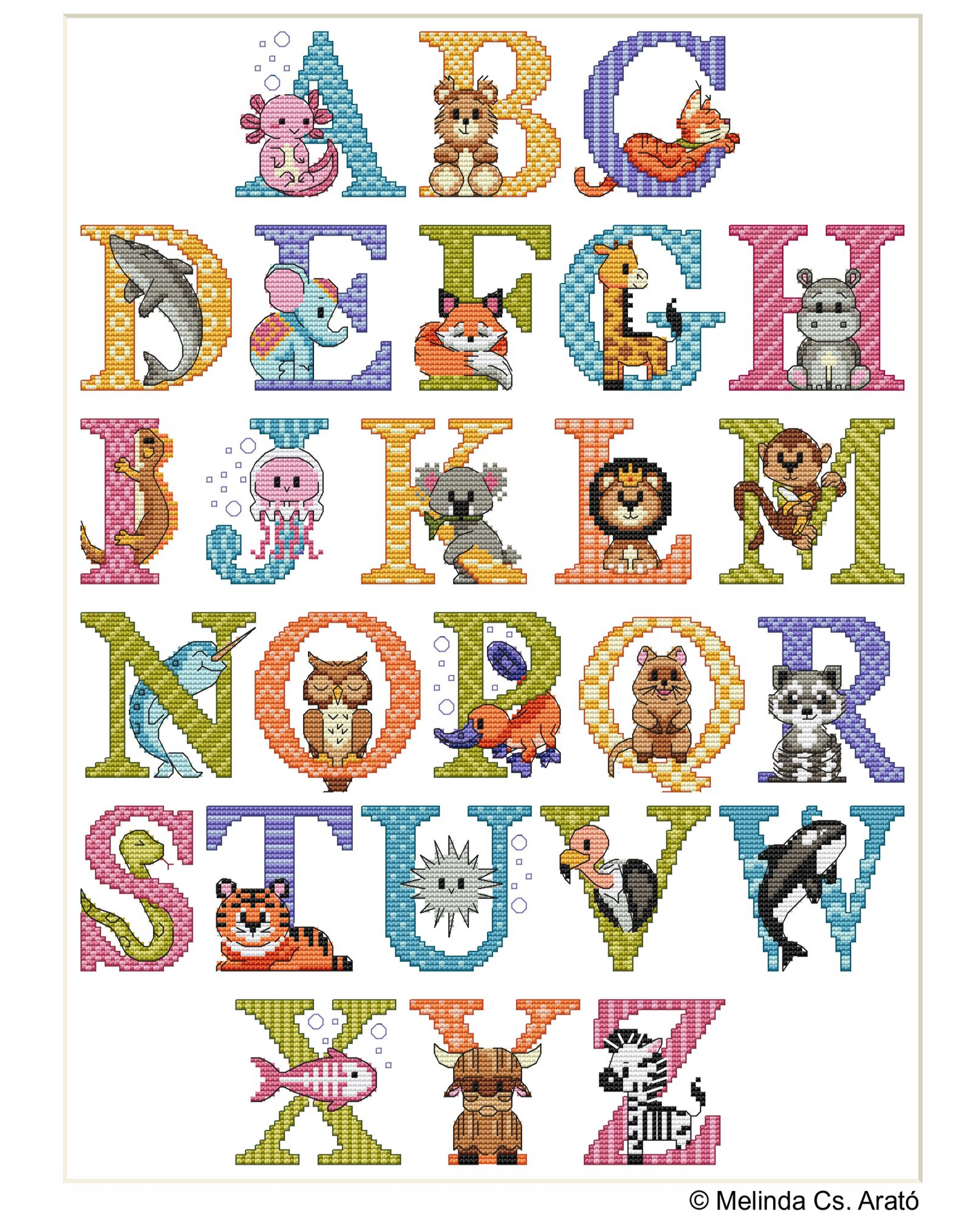 Colorful Animal ABC cross stitch pattern 080