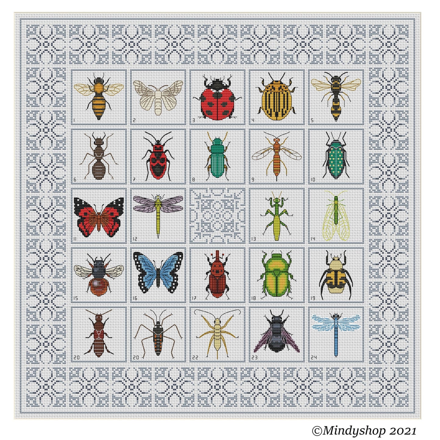 Bugs/Insects Scientific Latin name + french Alphabet Cross Stitch Pattern 014