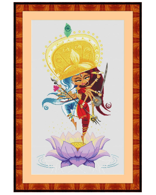 Modèle de broderie des déesses hindoues Durga et Saraswati. Téléchargement instantané du diagramme PDF.