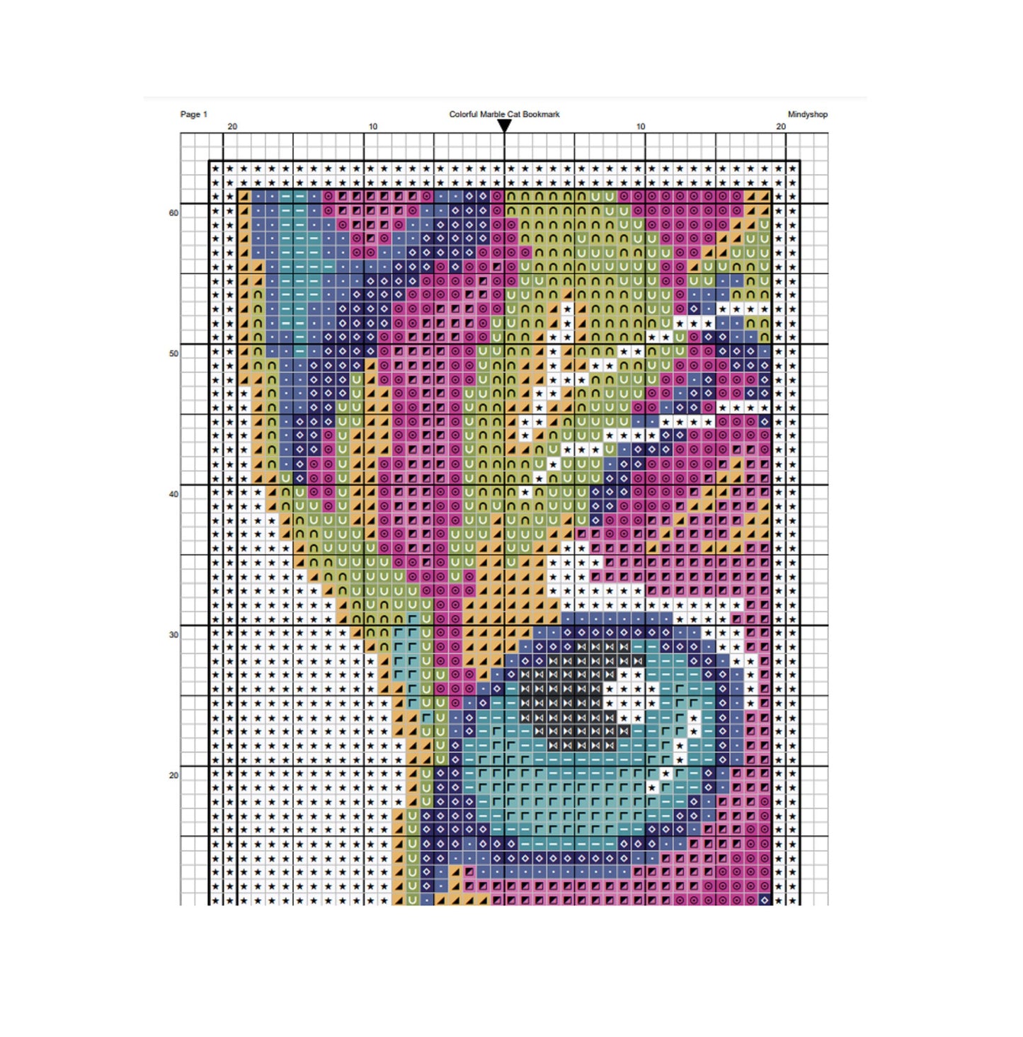 Colorful Marble Cat bookmark Cross stitch pattern 006