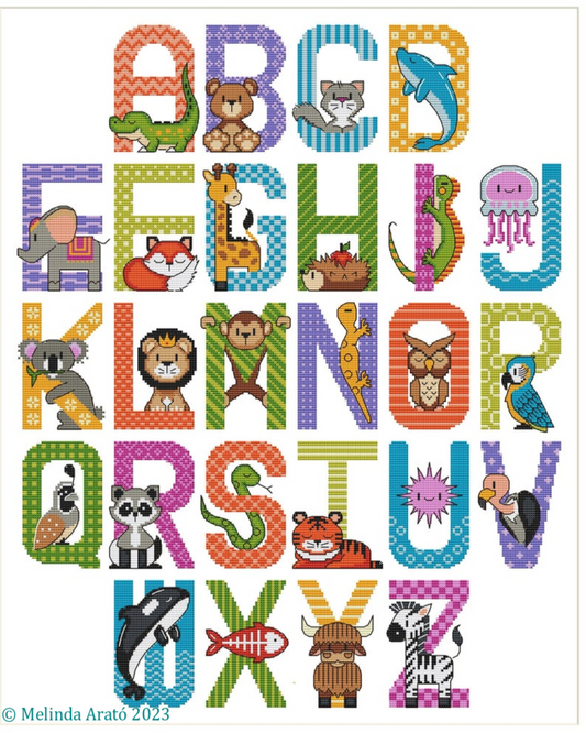 Animal Alphabet Cross Stitch Pattern. Instant download. Nursery, 001