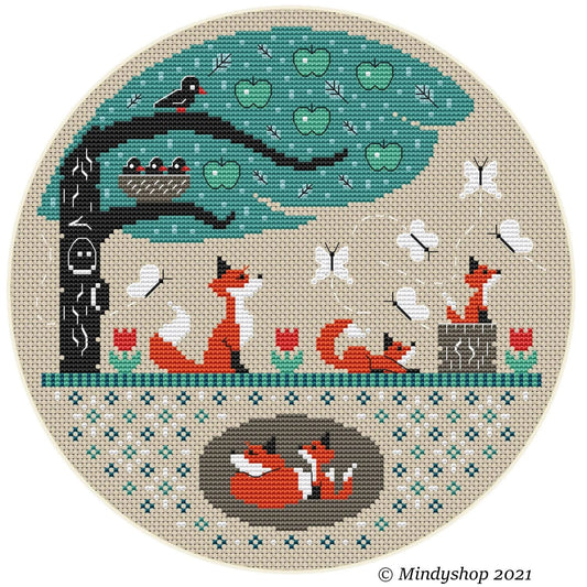 Set of two Fox Family Cross Stitch pattern ( for a 9 inches hoop) 024