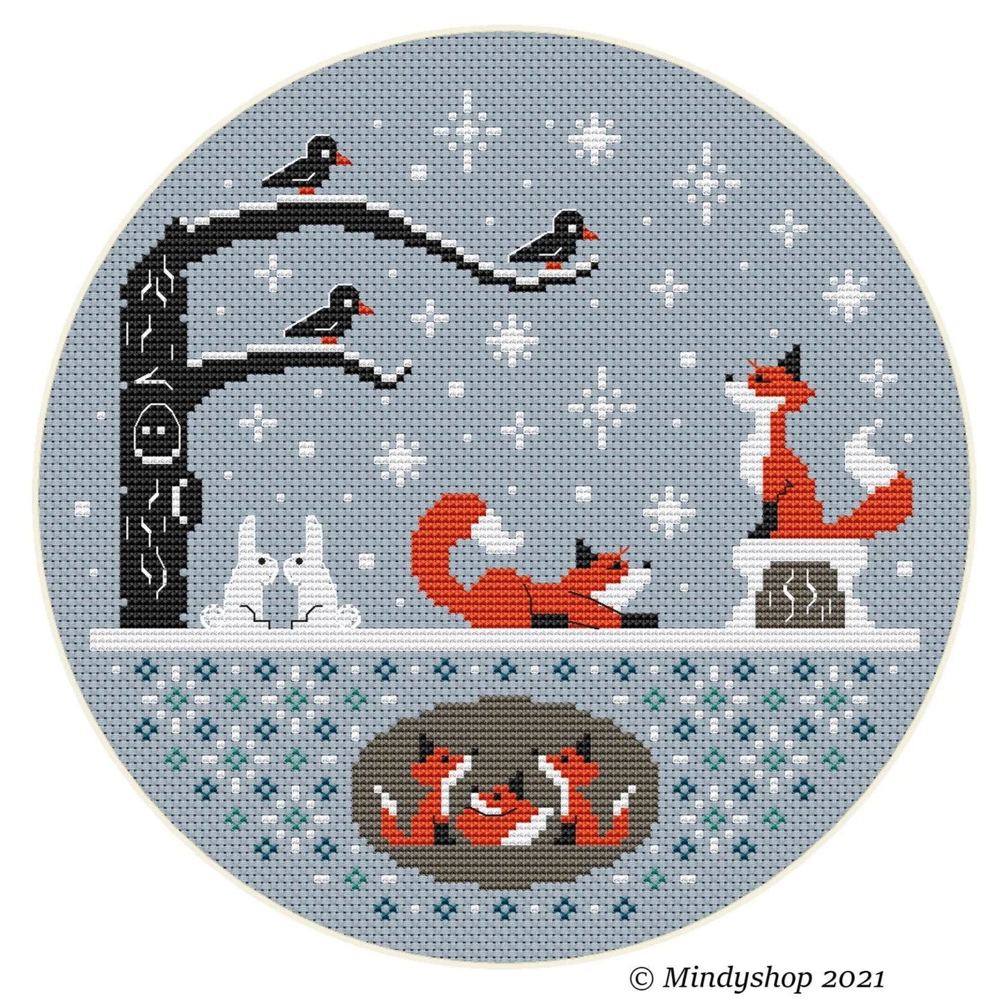 Set of two Fox Family Cross Stitch pattern ( for a 9 inches hoop) 024