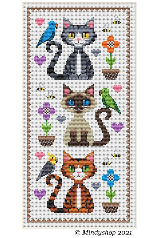 Cheerful Cats Cross Stitch Pattern. Instant PDF 030