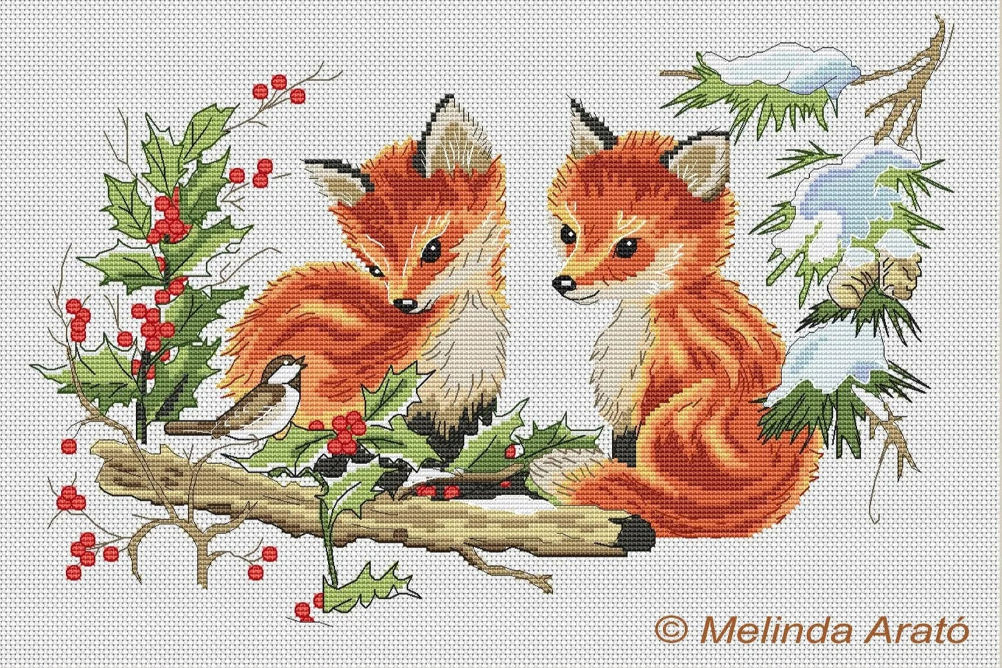 Two Foxes in snow cross stitch pattern 057