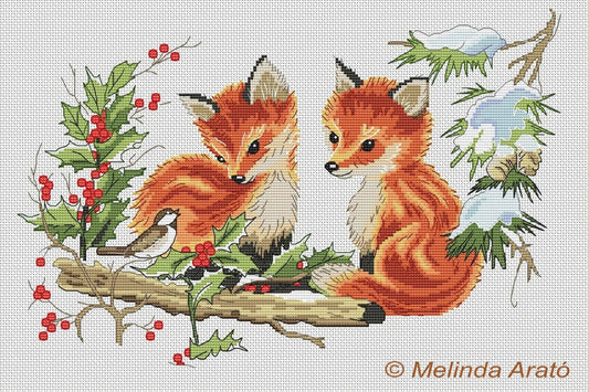 Two Foxes in snow cross stitch pattern 057