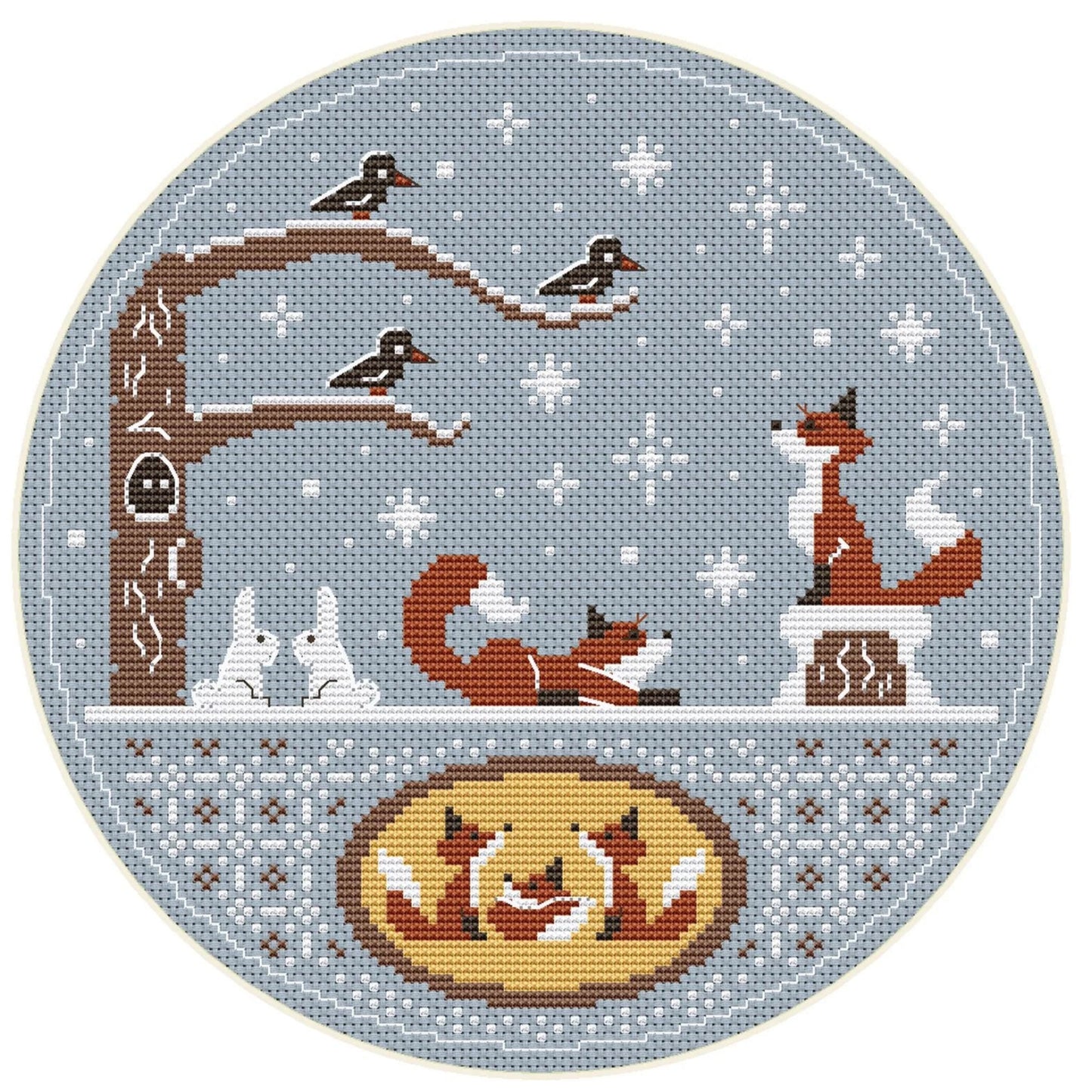 Set of two Fox Family Cross Stitch pattern ( for a 9 inches hoop) 024