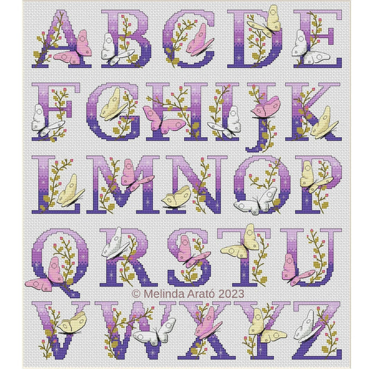 Butterfly Cross Stitch Alphabet instant download 021