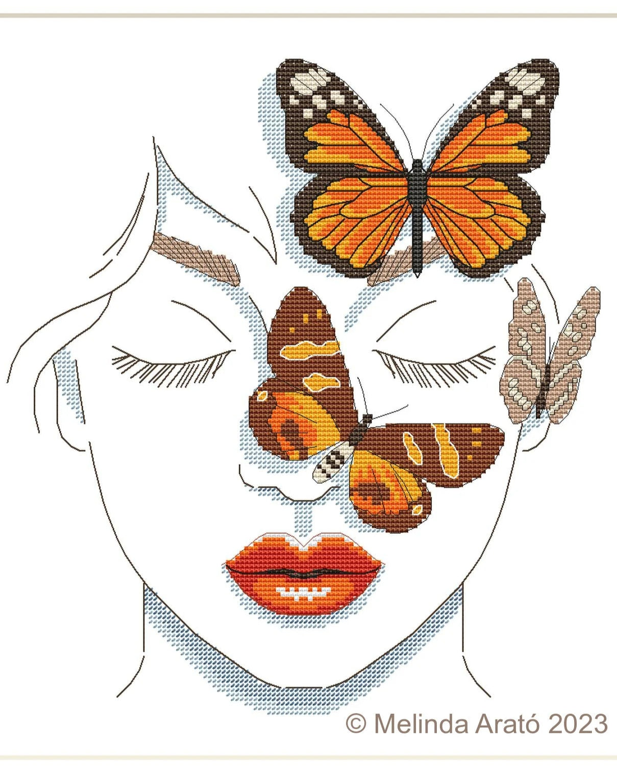 Girl with Butterflies cross stitch pattern 055