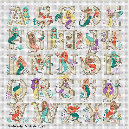 Mermaid Alphabet cross stitch design 056