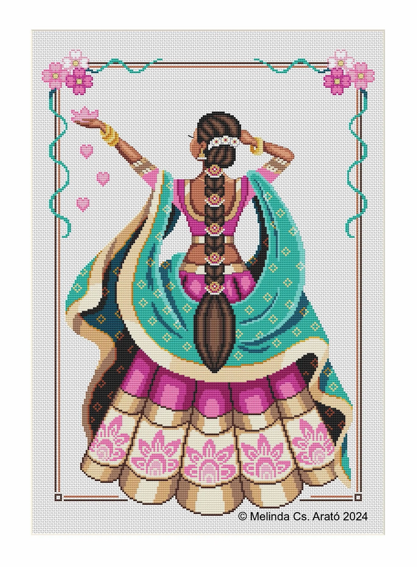 Braided Indian Woman Cross Stitch Design 061