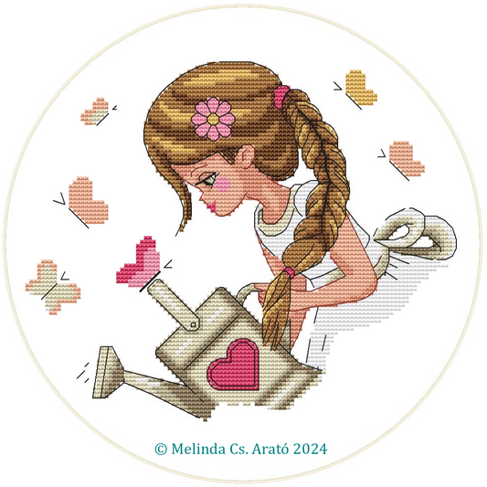 Girl In a Butterfly Garden Cross Stitch Pattern instant download 073