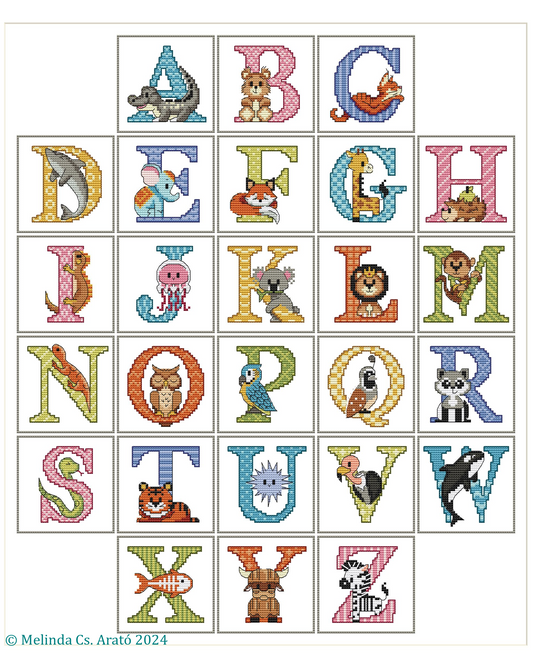 Colorful Animal ABC cross stitch pattern 004/5