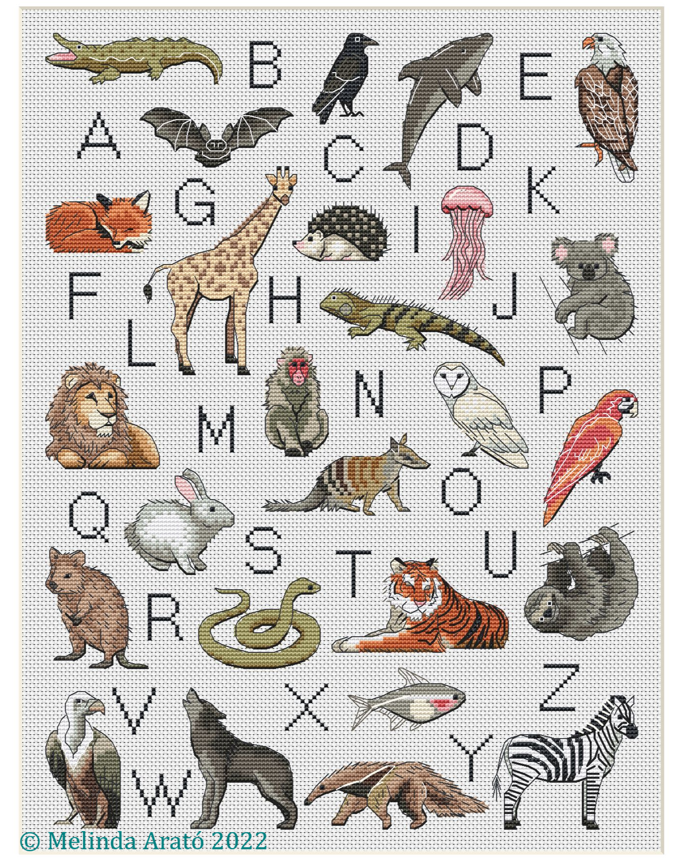 Animal Alphabet Cross Stitch Pattern. Nursery, wall decoration 072