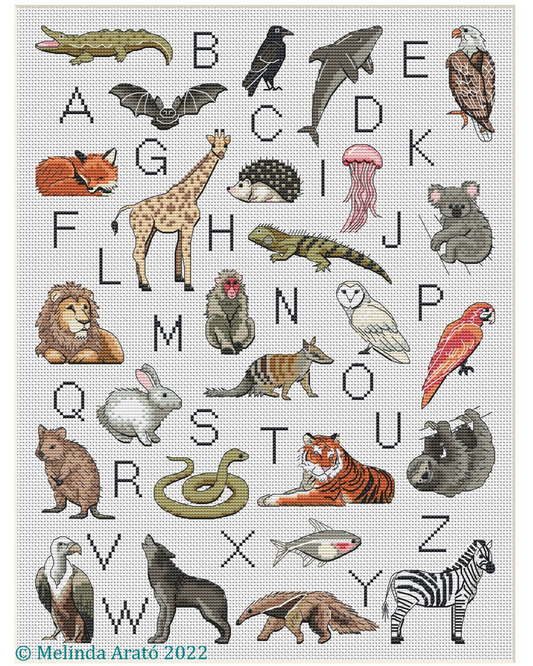 Animal Alphabet Cross Stitch Pattern. Nursery, wall decoration 072